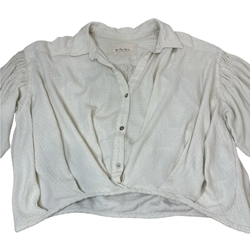 We The Free Ivory Rockaway Oversized Crop Shirt Medium - Picture 8 of 11